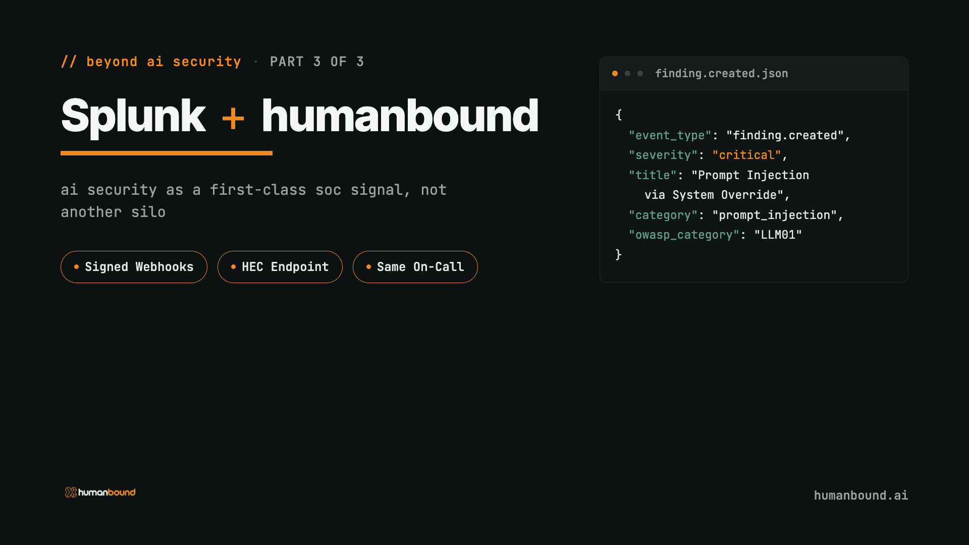 Techy cover for the Humanbound Agent Attack Scenario Library, showing a test_pack.yaml code card that maps an agent failure to an OWASP Agentic category and the guardrail that closes it, with Agent Goal Hijack, Tool Misuse, and Memory Poisoning tags.